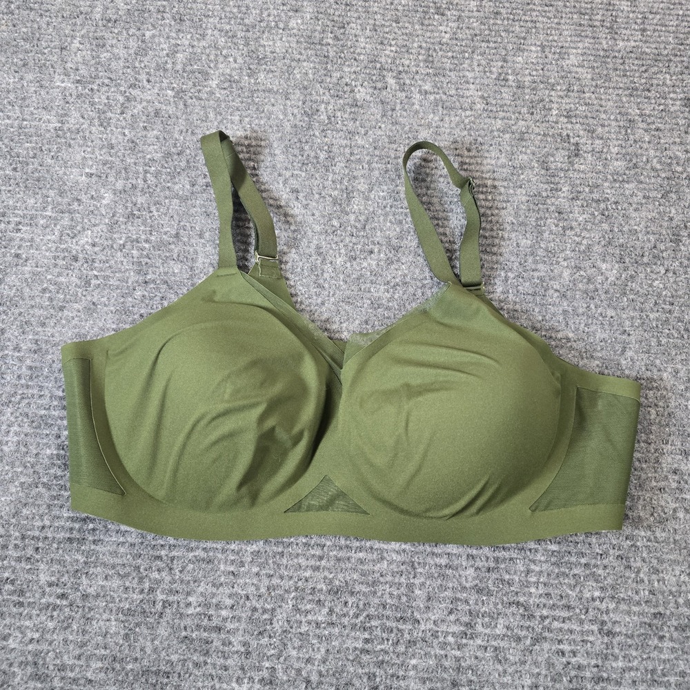 Honeylove Crossover Bra Womens L Olive Green Wireless Sculpting Support Mesh